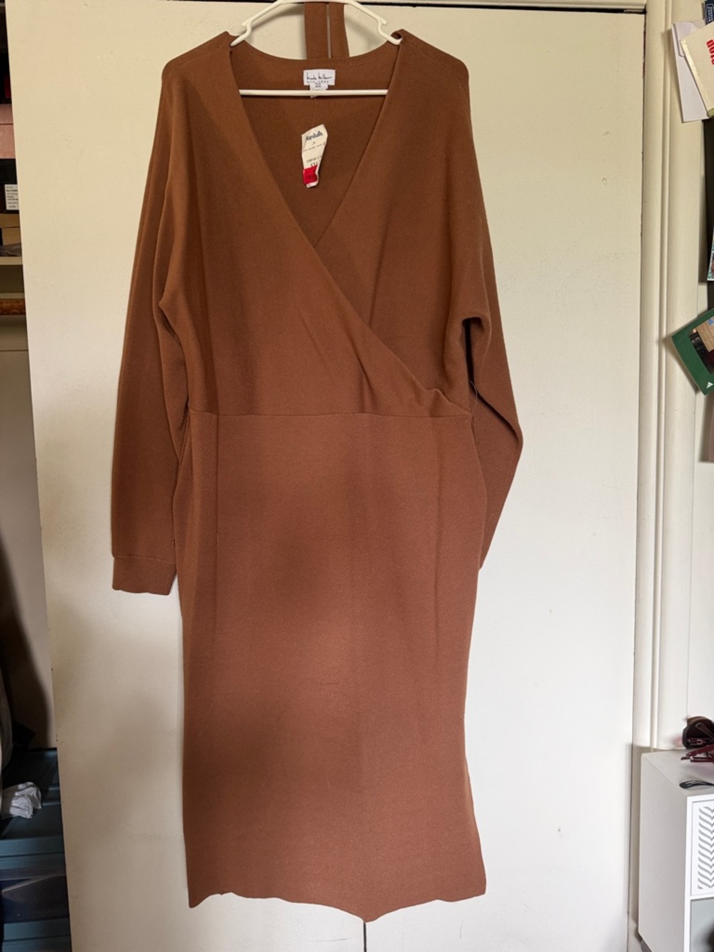 Brown Wrap-Front Knit Dress - Unbranded